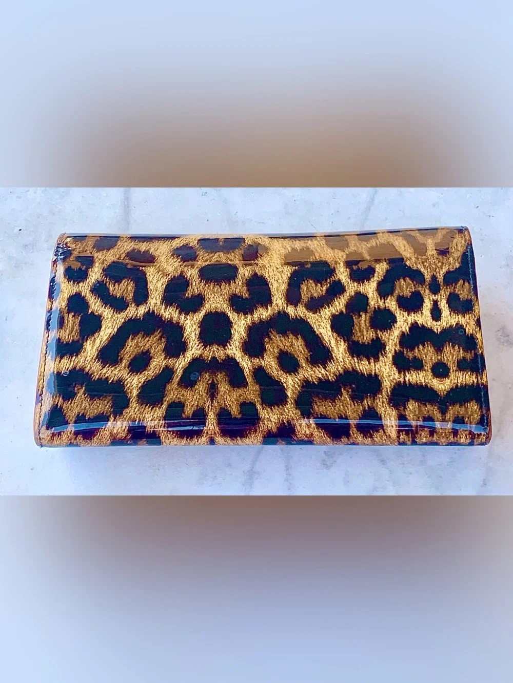 CHRISTIAN LOUBOUTIN MACARON PATENT SPIKED FLAP WALLET CLUTCH LEOPARD WRISTLET